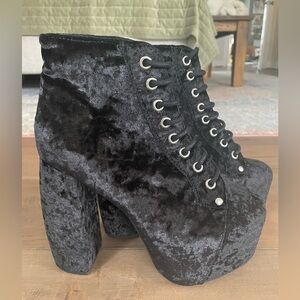 NWOT Jeffrey Campbell Valita Crushed Velvet Platform Boots Black 6